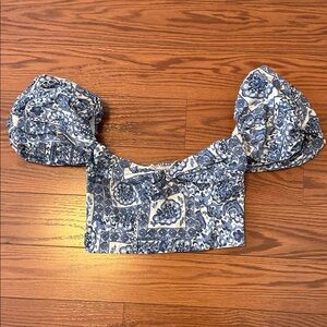 Abercrombie & Fitch Blue Floral Puff Sleeve Top